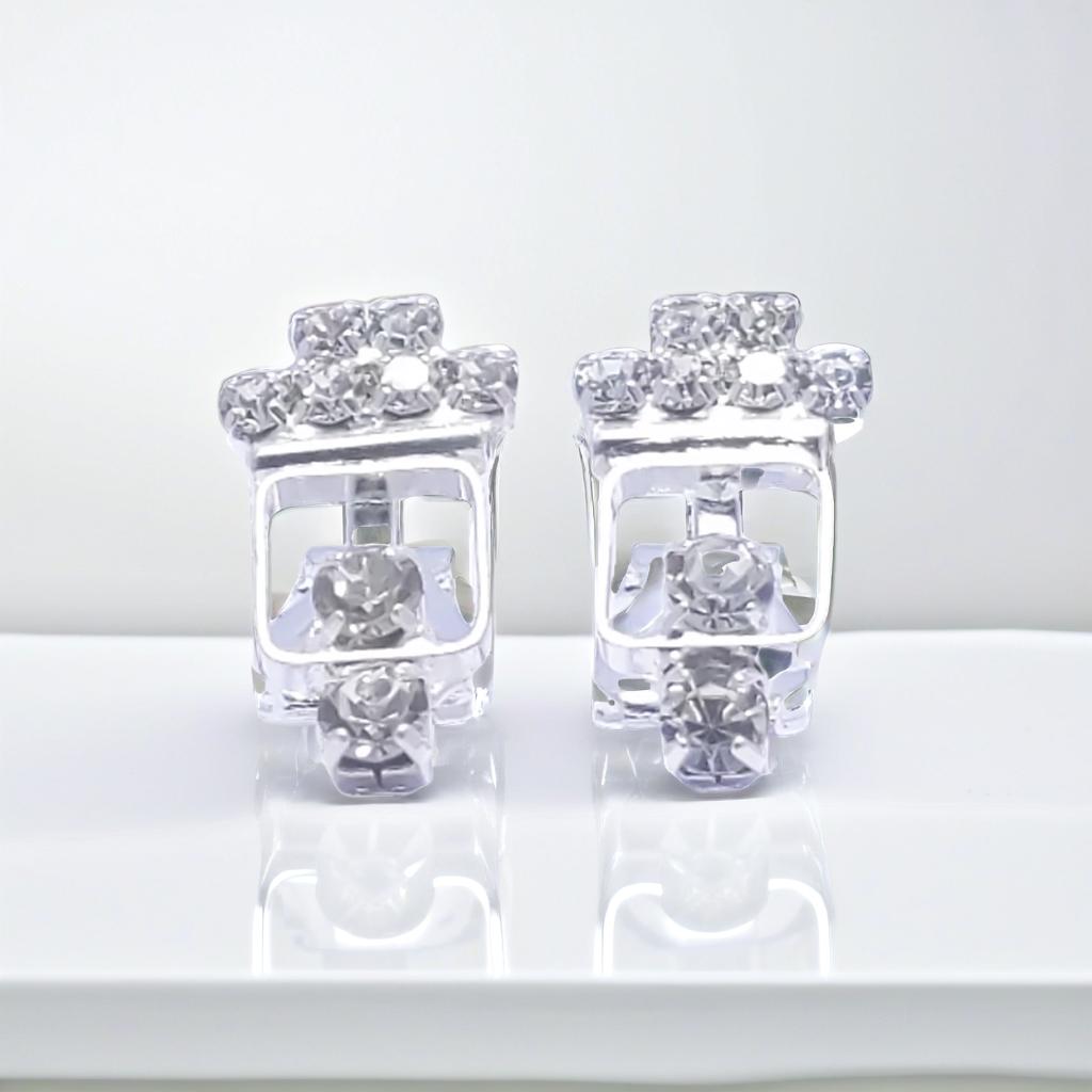 Silver Diamond Clip On Stud Earrings