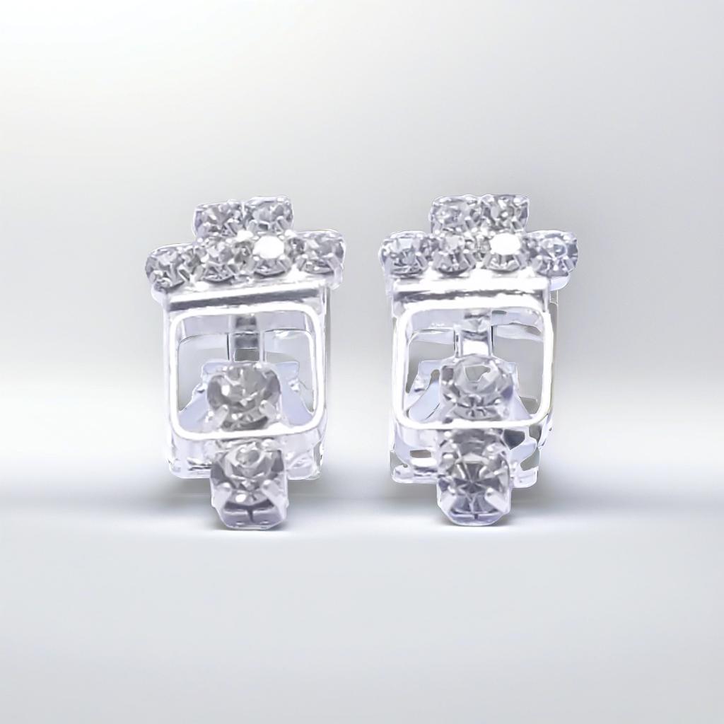 Silver Diamond Clip On Stud Earrings