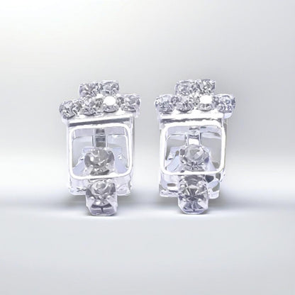 Silver Diamond Clip On Stud Earrings