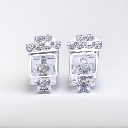 Silver Diamond Clip On Stud Earrings