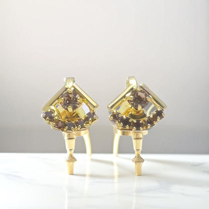 Gold Diamond Clip On Stud Earrings