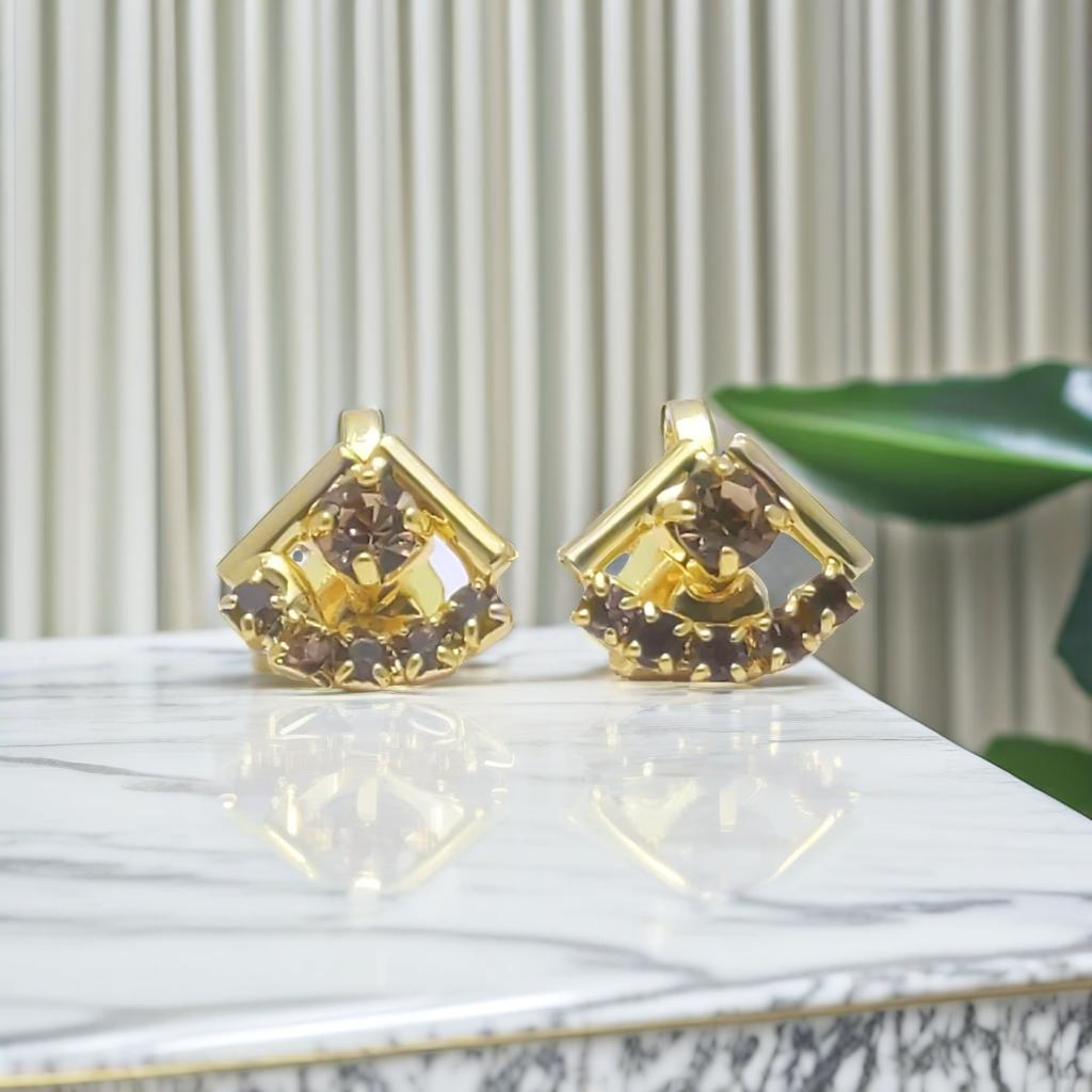 Gold Diamond Clip On Stud Earrings