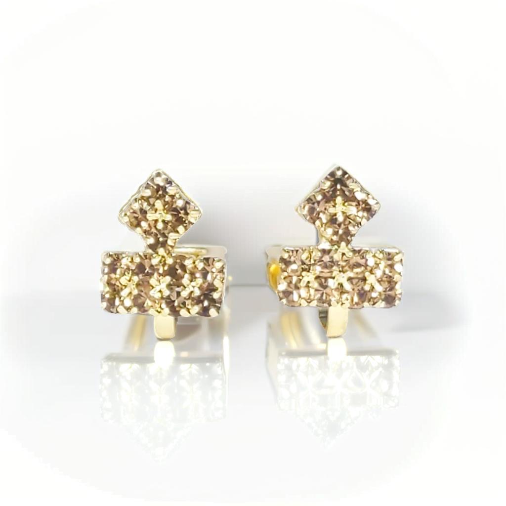 Gold Diamond Tiered Clip On Stud Earrings