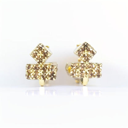 Gold Diamond Tiered Clip On Stud Earrings