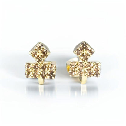 Gold Diamond Tiered Clip On Stud Earrings