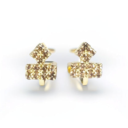 Gold Diamond Tiered Clip On Stud Earrings