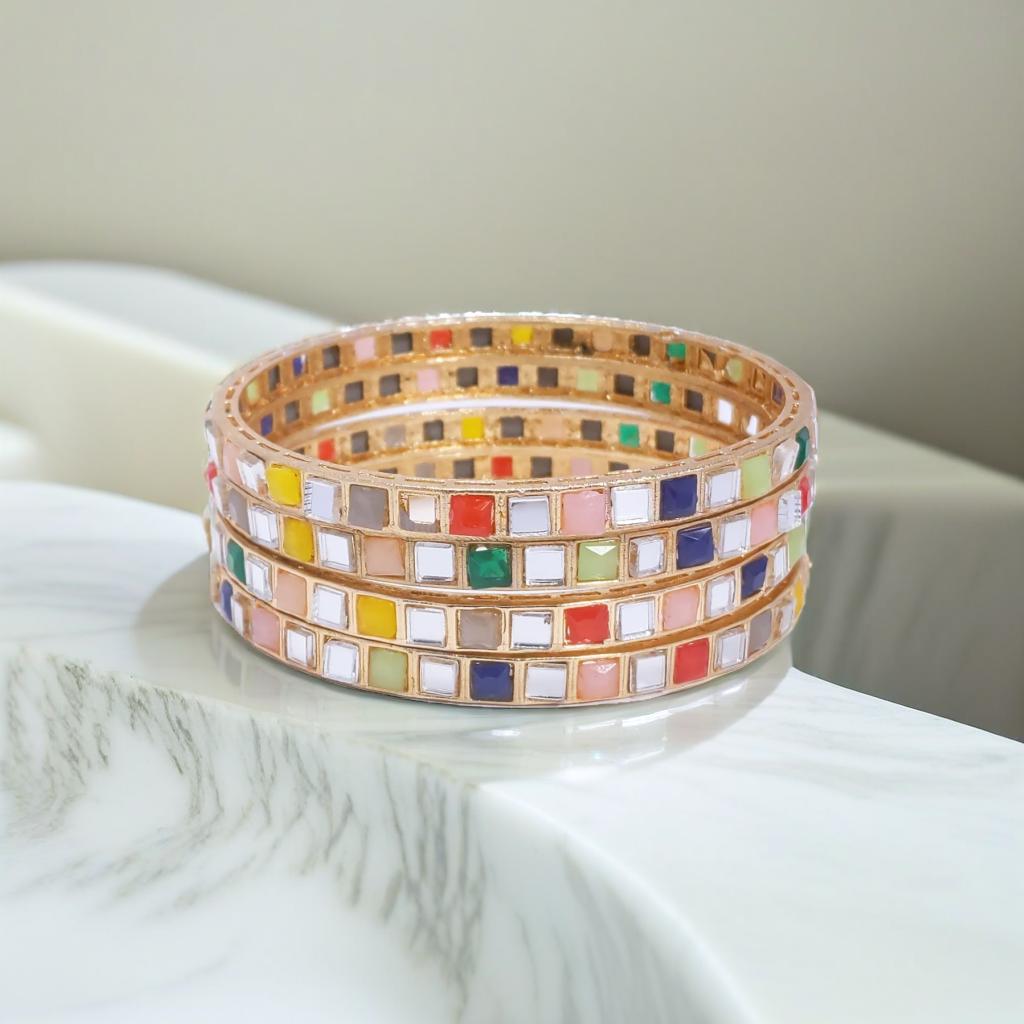 Gold Multicolour Design Bangles Bracelet Set