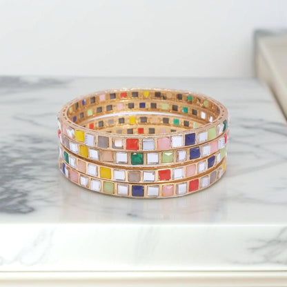 Gold Multicolour Design Bangles Bracelet Set