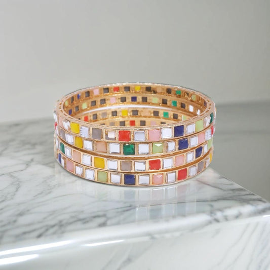 Gold Multicolour Design Bangles Bracelet Set