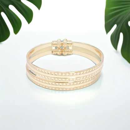 Gold Tone Pattern Detail Bangle Bracelet Set