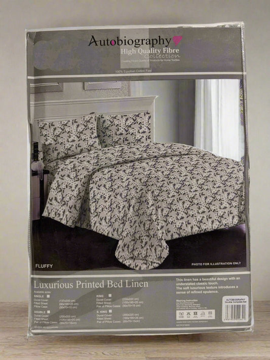 Grey & White Floral Luxury Microfibre Double Complete Duvet Cover Set