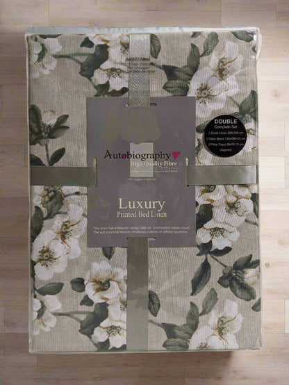 Grey & White Floral Luxury Microfibre Double Complete Duvet Cover Set