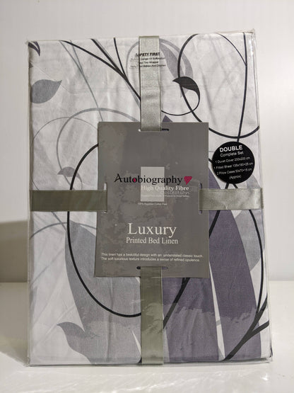 Grey & White Luxury Microfibre Double Complete Duvet Cover Set