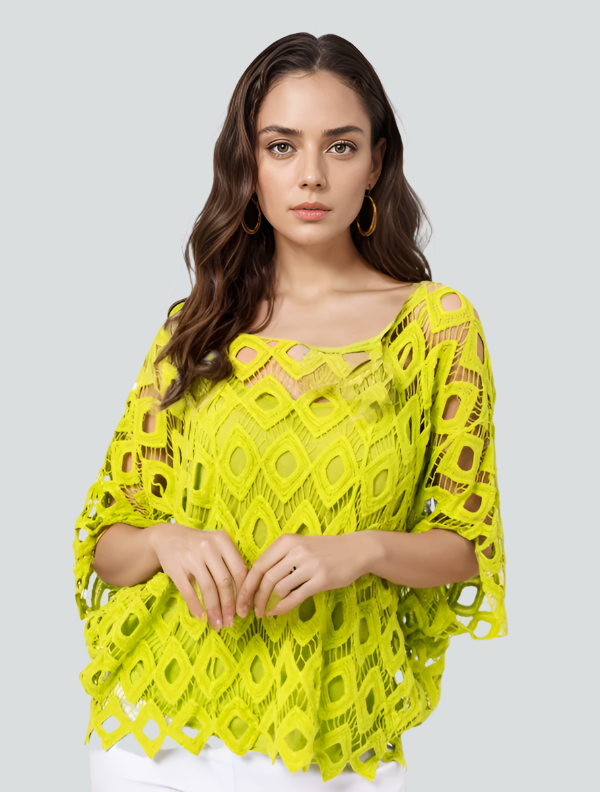 Lime Diamond Crochet Two Piece Batwing Top