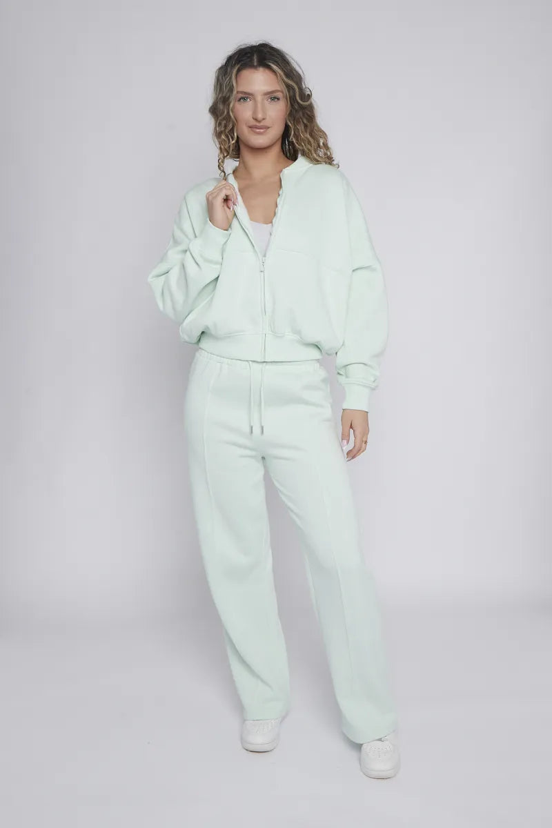 Mint Bomber Style Jacket & Wide Leg Bottoms Co-ord Loungewear Set