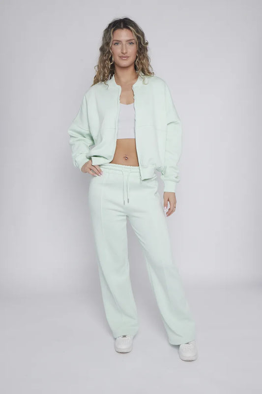 Mint Bomber Style Jacket & Wide Leg Bottoms Co-ord Loungewear Set