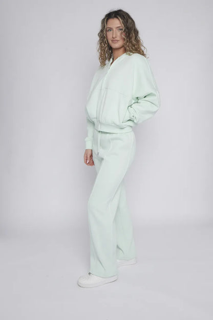 Mint Bomber Style Jacket & Wide Leg Bottoms Co-ord Loungewear Set