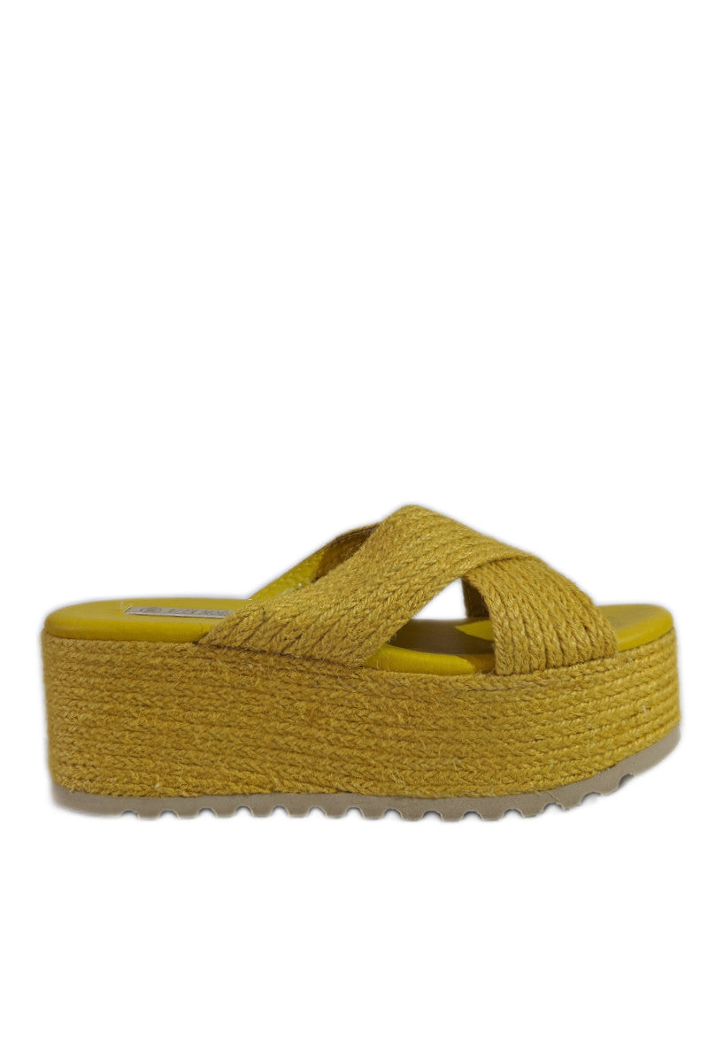 Mustard Jute Platform Crossover Mule Sandals