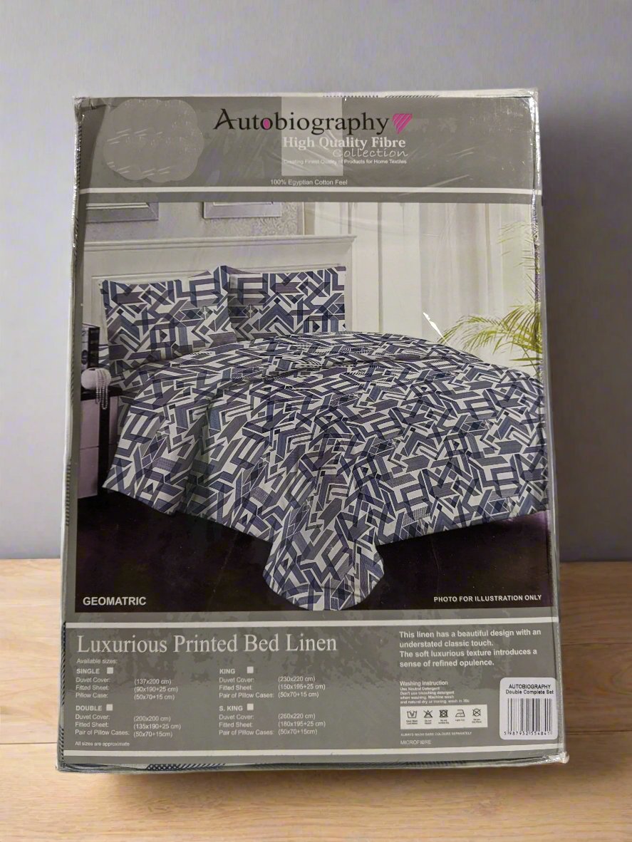 Navy Abstract Print Luxury Microfibre Double Complete Duvet Cover Set