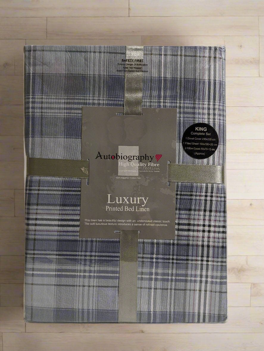 Navy Check Print Luxury Microfibre King Complete Duvet Cover Set