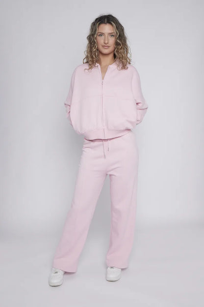 Pink Bomber Style Jacket & Wide Leg Bottoms Co-ord Loungewear Set