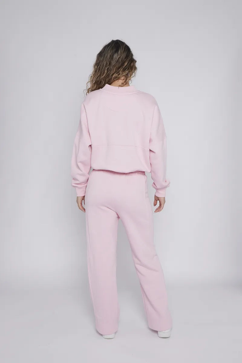 Pink Bomber Style Jacket & Wide Leg Bottoms Co-ord Loungewear Set