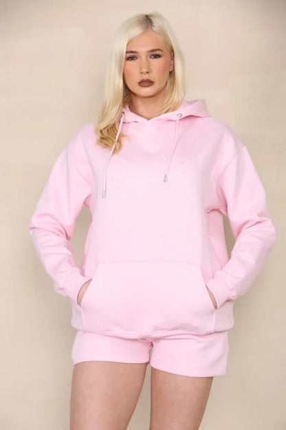 Pink Oversized Hoodie & Shorts Co-Ord Loungewear Set