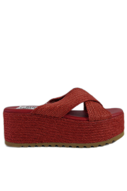 Red Jute Platform Crossover Mule Sandals