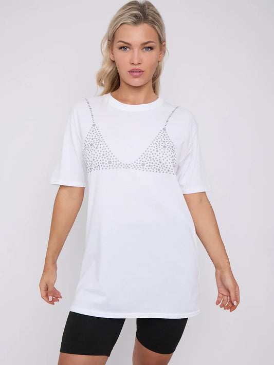 White Glitter Bralet Pattern T-Shirt