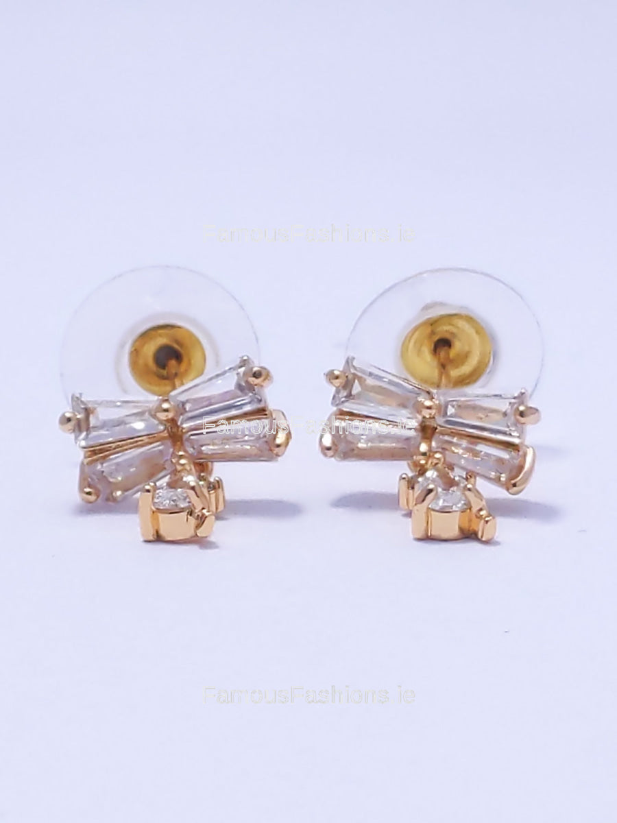 Gold Bow Detail Diamond Stud Earrings