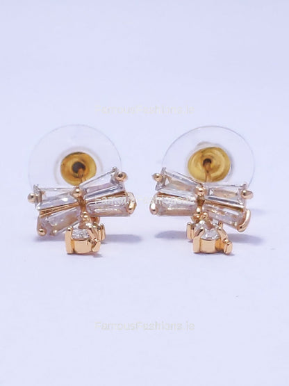 Gold Bow Detail Diamond Stud Earrings