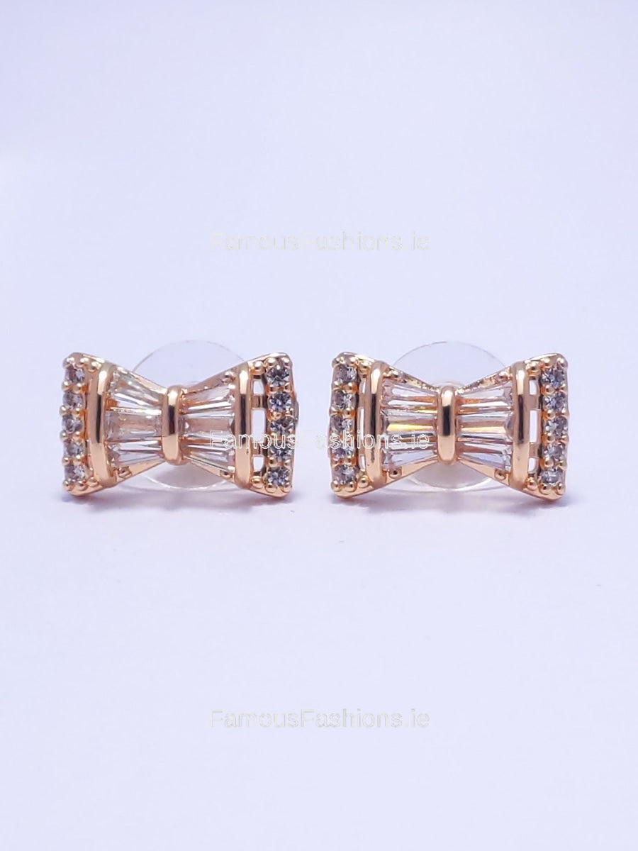 Gold Bow Detail Diamond Stud Earrings