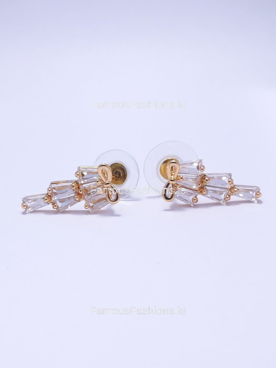 Gold Bow Diamond Tiered Drop Earrings