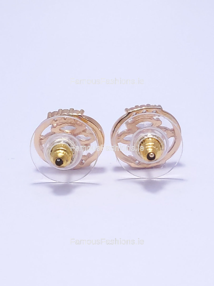 Gold Diamond Detail Stud Circle Earrings