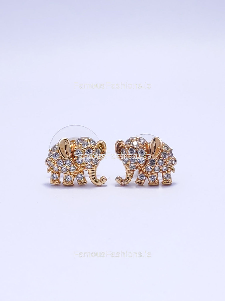 Gold Diamond Elephant Design Stud Earrings