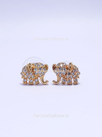 Gold Diamond Elephant Design Stud Earrings