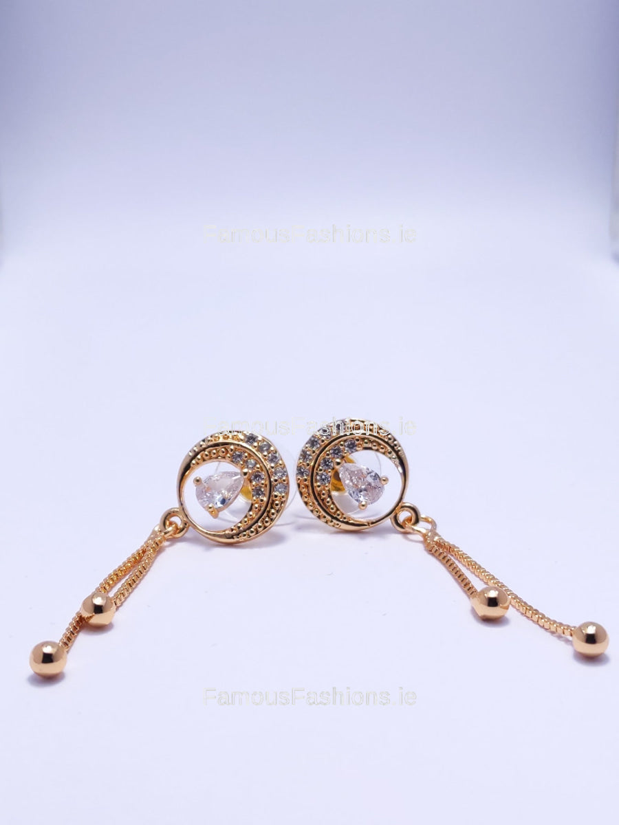 Gold Diamond Encrusted Drop Earrings