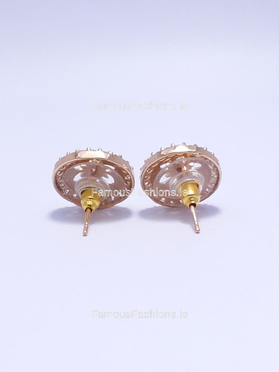 Gold Diamond Flower Detail Stud Earrings