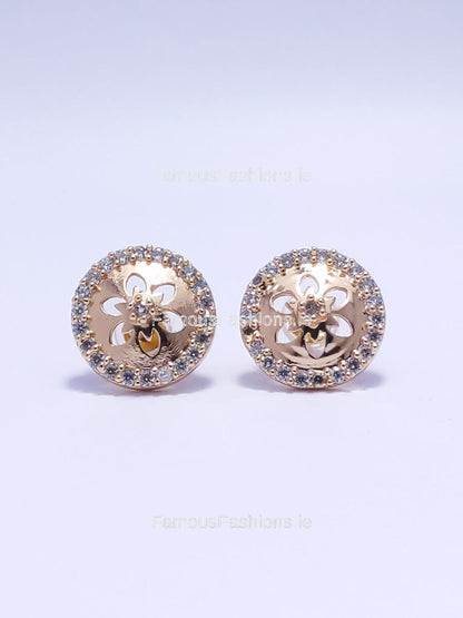 Gold Diamond Flower Detail Stud Earrings