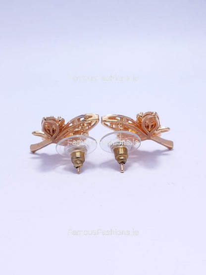 Gold Diamond Leaf Design Stud Earrings