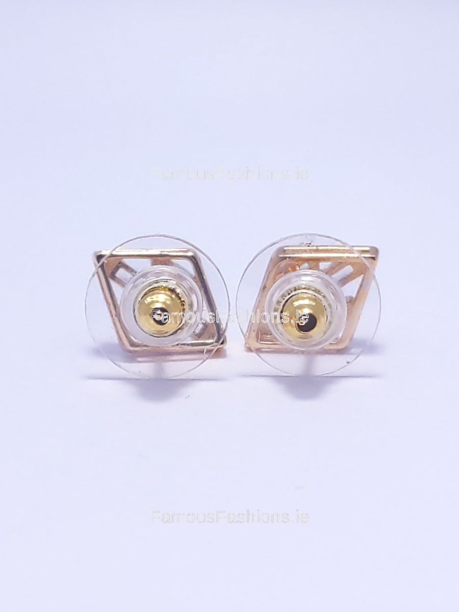 Gold Trapezoid Stud Diamond Earrings