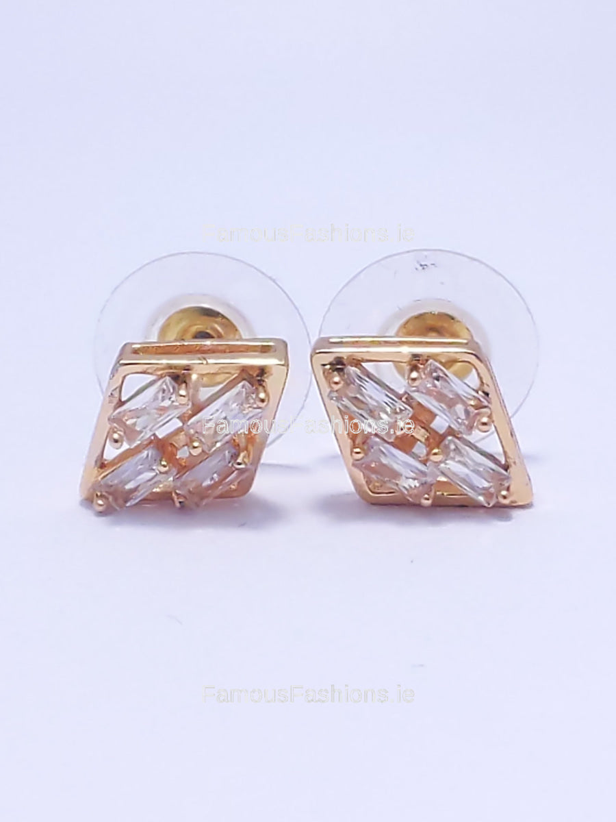 Gold Trapezoid Stud Diamond Earrings