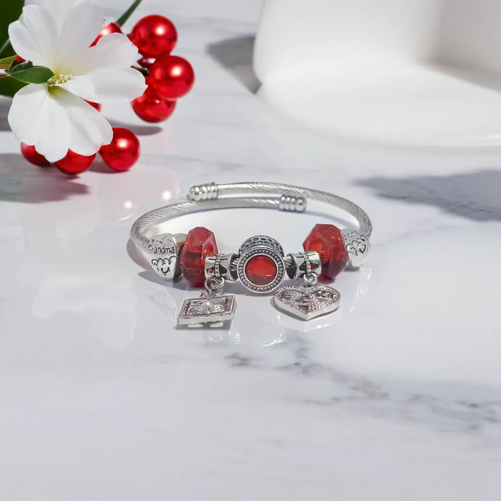 Silver Red Jewel Grandma Multi Charm Bracelet