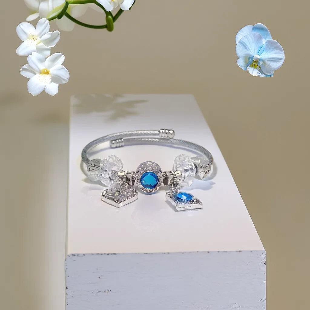 Silver Blue Jewel Grandma Multi Charm Bracelet