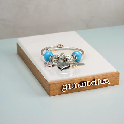 Silver Blue Heart Grandma Charm Bracelet