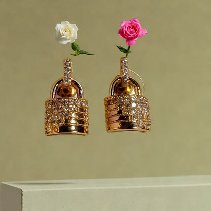 Gold Lock Diamond Stud Earrings