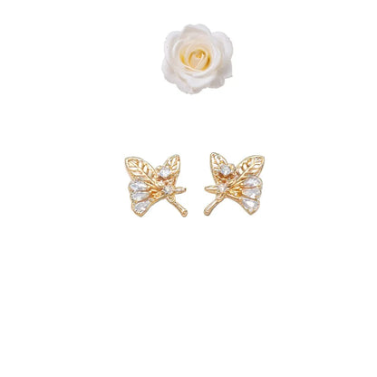 Gold Diamond Leaf Design Stud Earrings