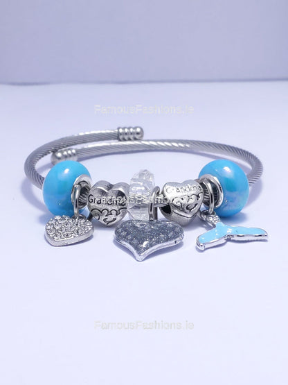 Silver Blue Heart Grandma Charm Bracelet