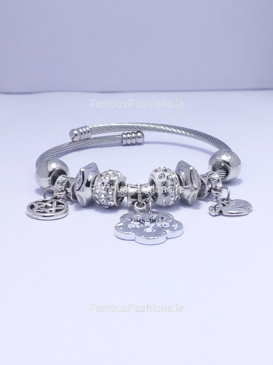 Silver Flower Multi Charm Bracelet