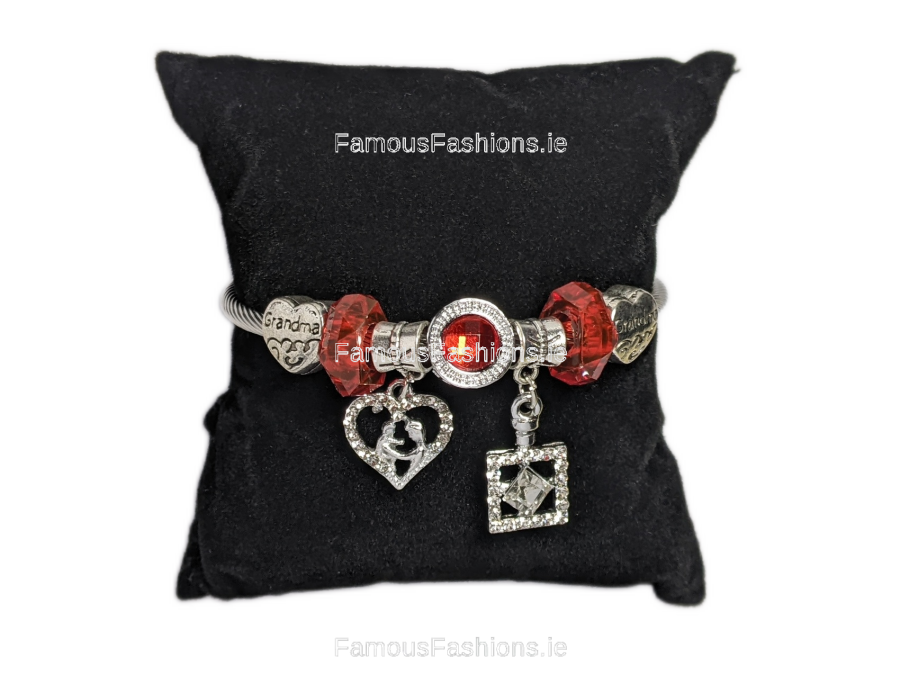 Silver Red Jewel Grandma Multi Charm Bracelet